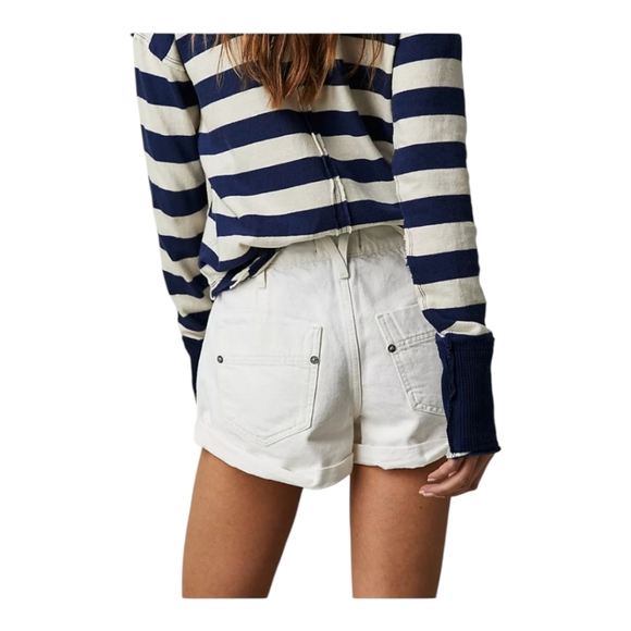 Free People Beginner Luck Slouch Shorts Optic White Roll Cuff Low Rise Denim 30 - Picture 2 of 11